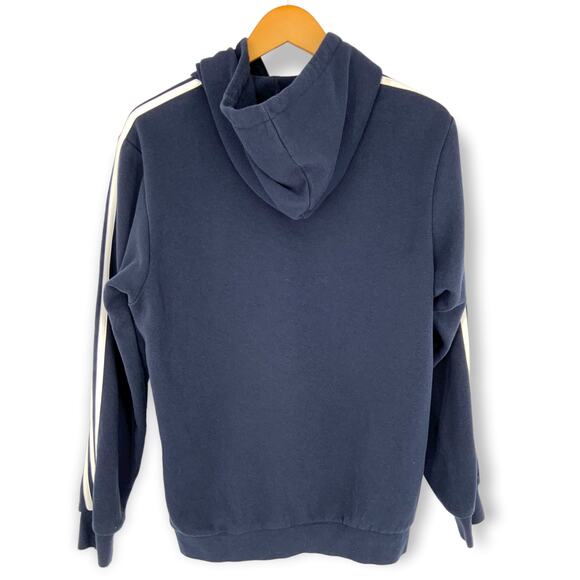adidas | Men's Medium | Essential 3-Stripe Pullover Hoodie in Navy w/ White Logo - Picture 5 of 9
